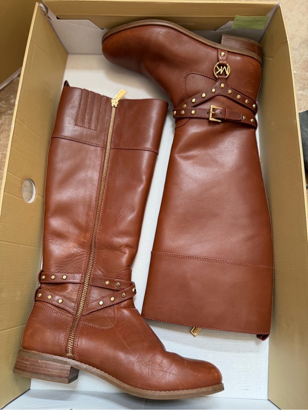 Michael Kors Cognac Leather Studded Knee-High Boots